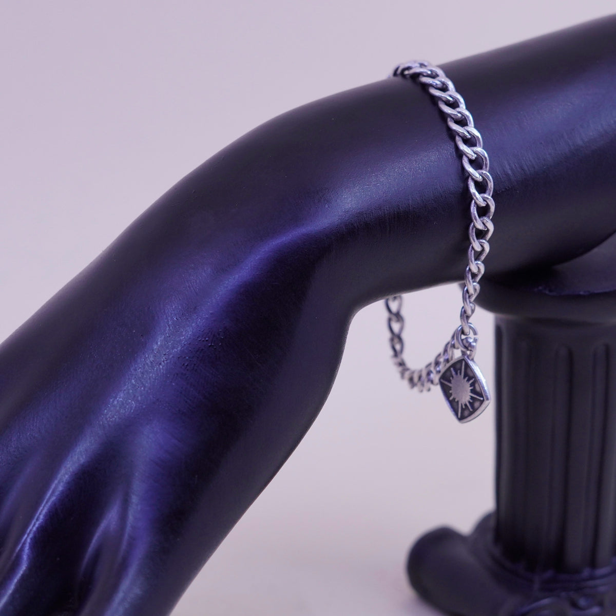 6.75”, Vintage sterling 925 silver curb bracelet w/ north star pole star charm