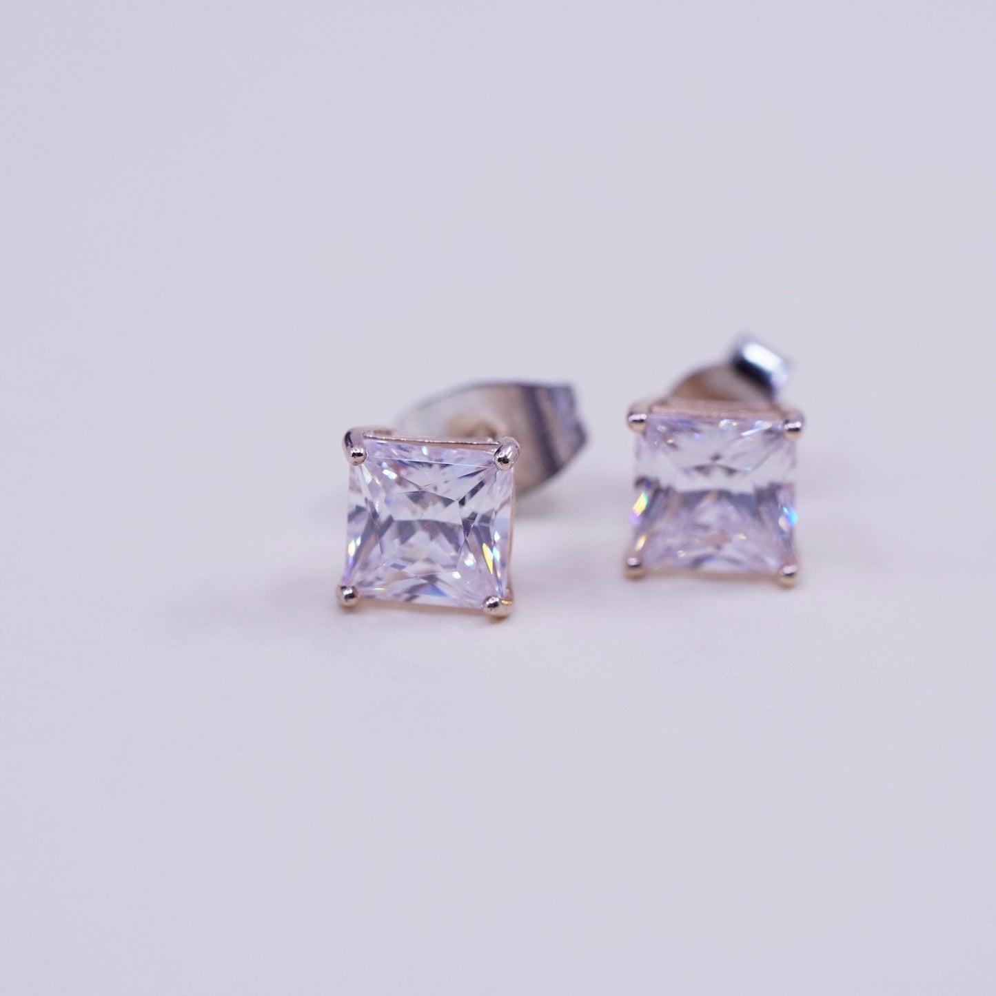 5mm, Vintage rose gold over sterling 925 silver cz studs, minimalist earrings