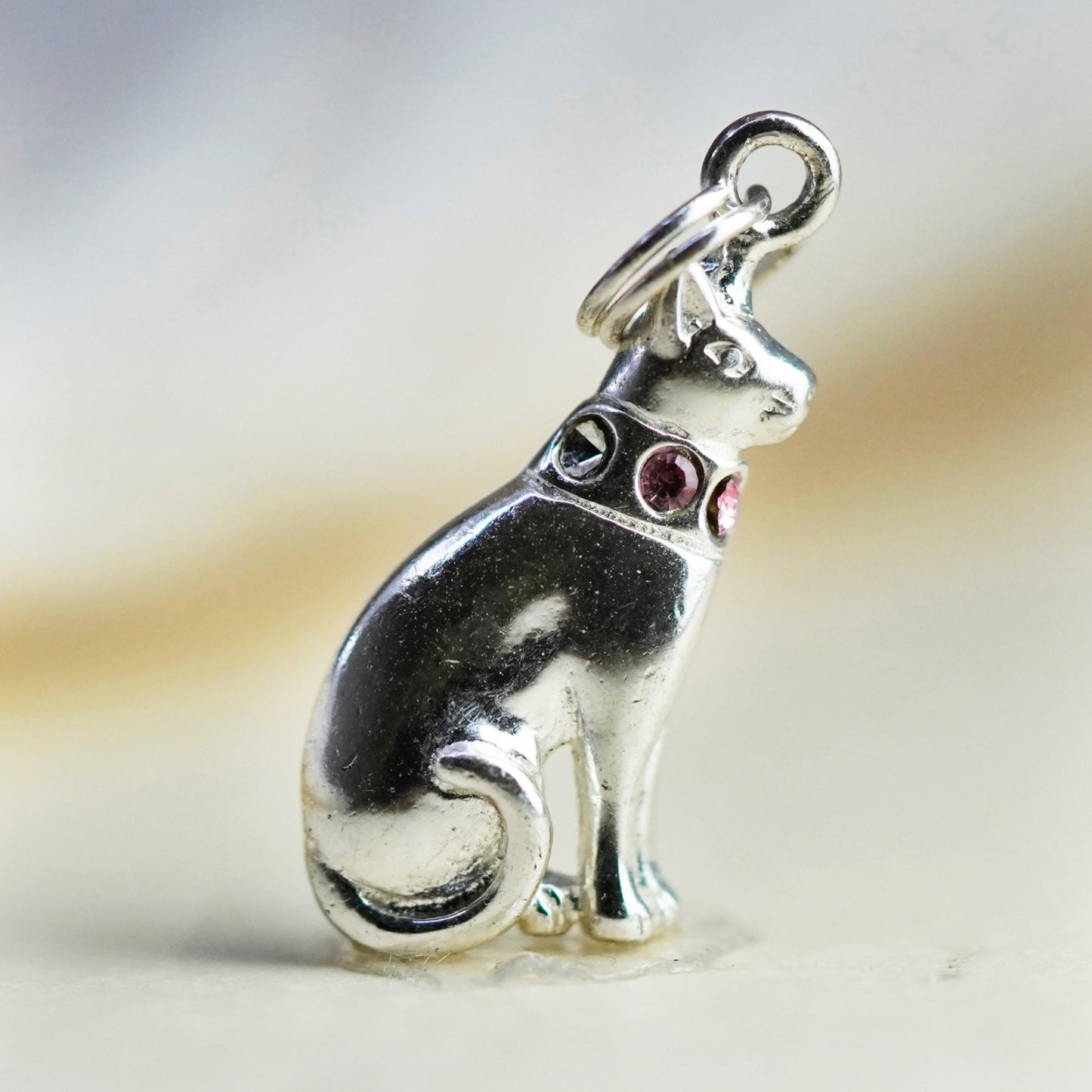 Vintage sterling silver handmade pendant, 925 cat kitty charm