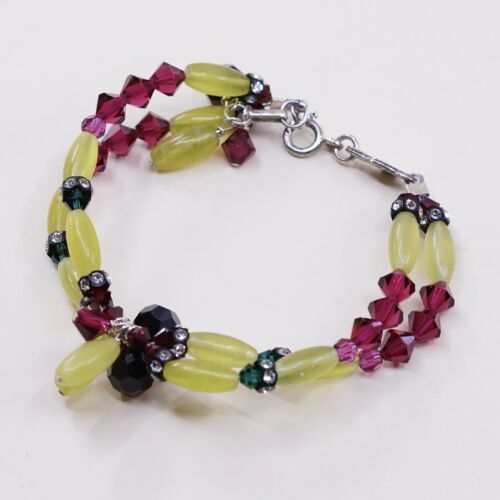 6.5”, Mexico Sterling 925 Silver Handmade Australia Crystal Beads Bracelet