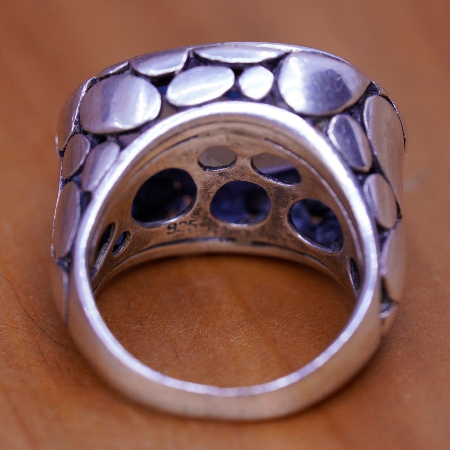 Size 7.5, vintage Sterling 925 silver handmade ring with oval topaz and pebble