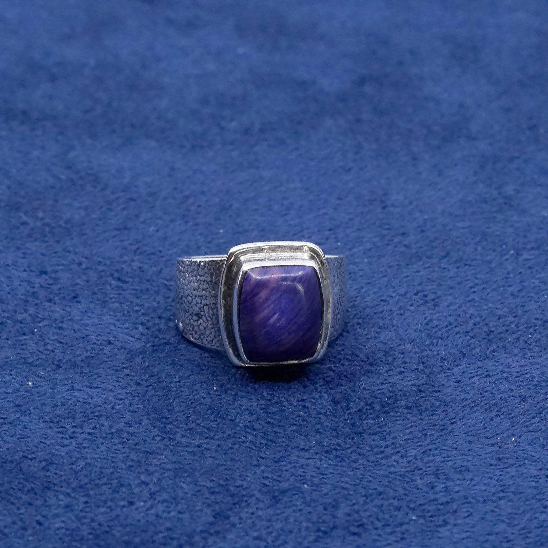 sz 7, vtg OTTO Sterling silver handmade ring, 925 w/ purple agate N wave