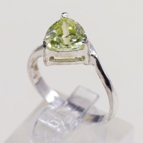 Sz 7, Vtg Sterling Ring, 925 Silver Engagement Ring W/ Lime Green CZ