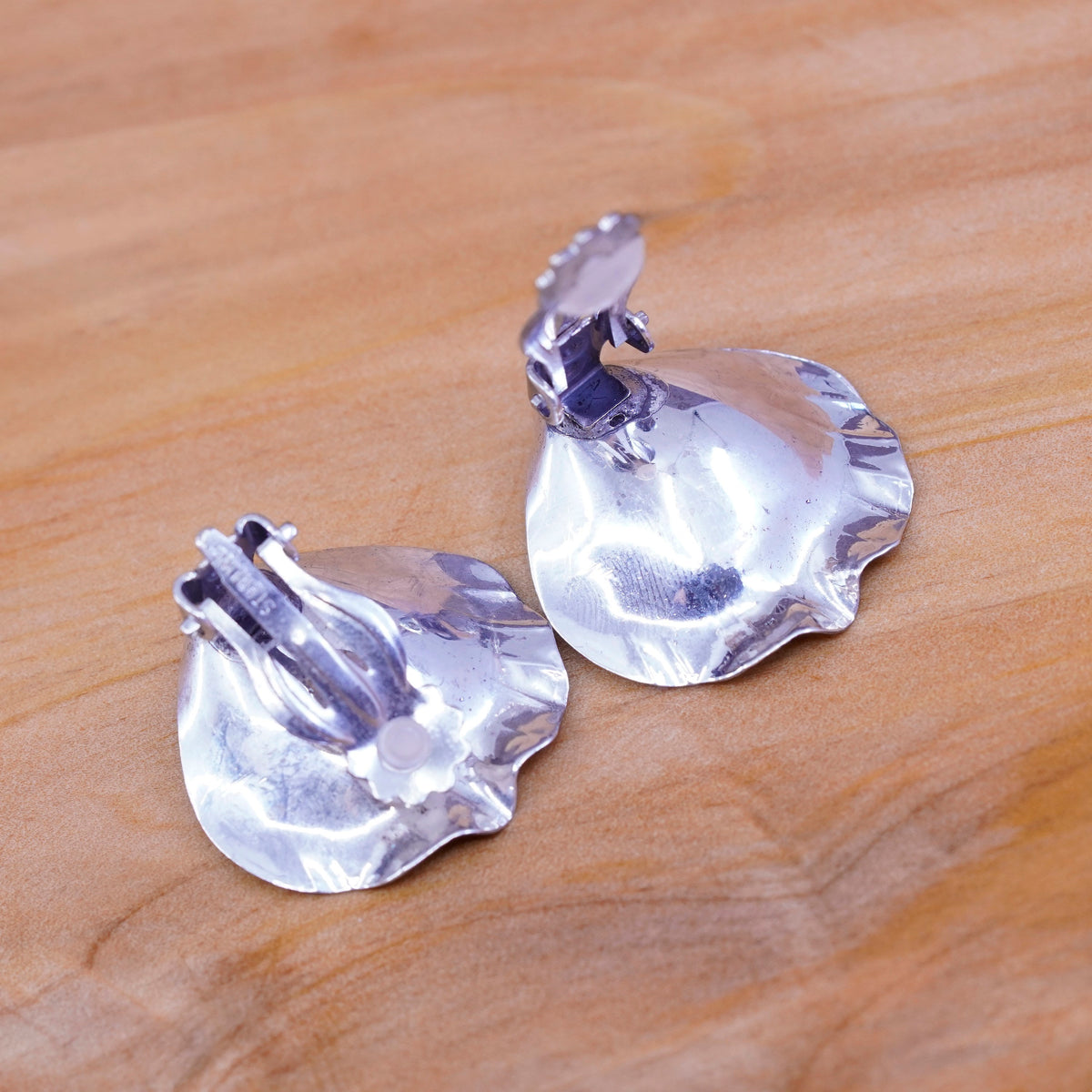 Vintage Sterling silver handmade clip on, 925 modern flower earrings