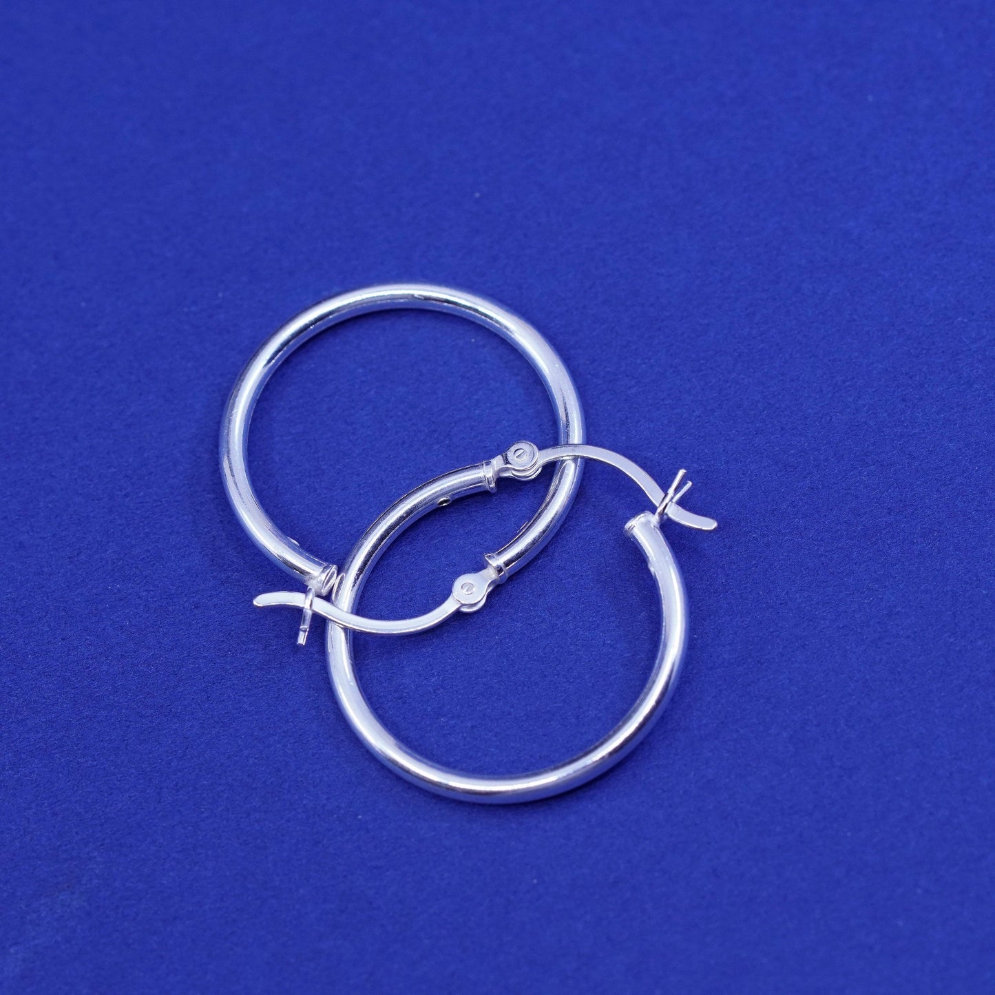 0.75”, vintage Sterling silver handmade hoop earrings, Modern 925 huggie