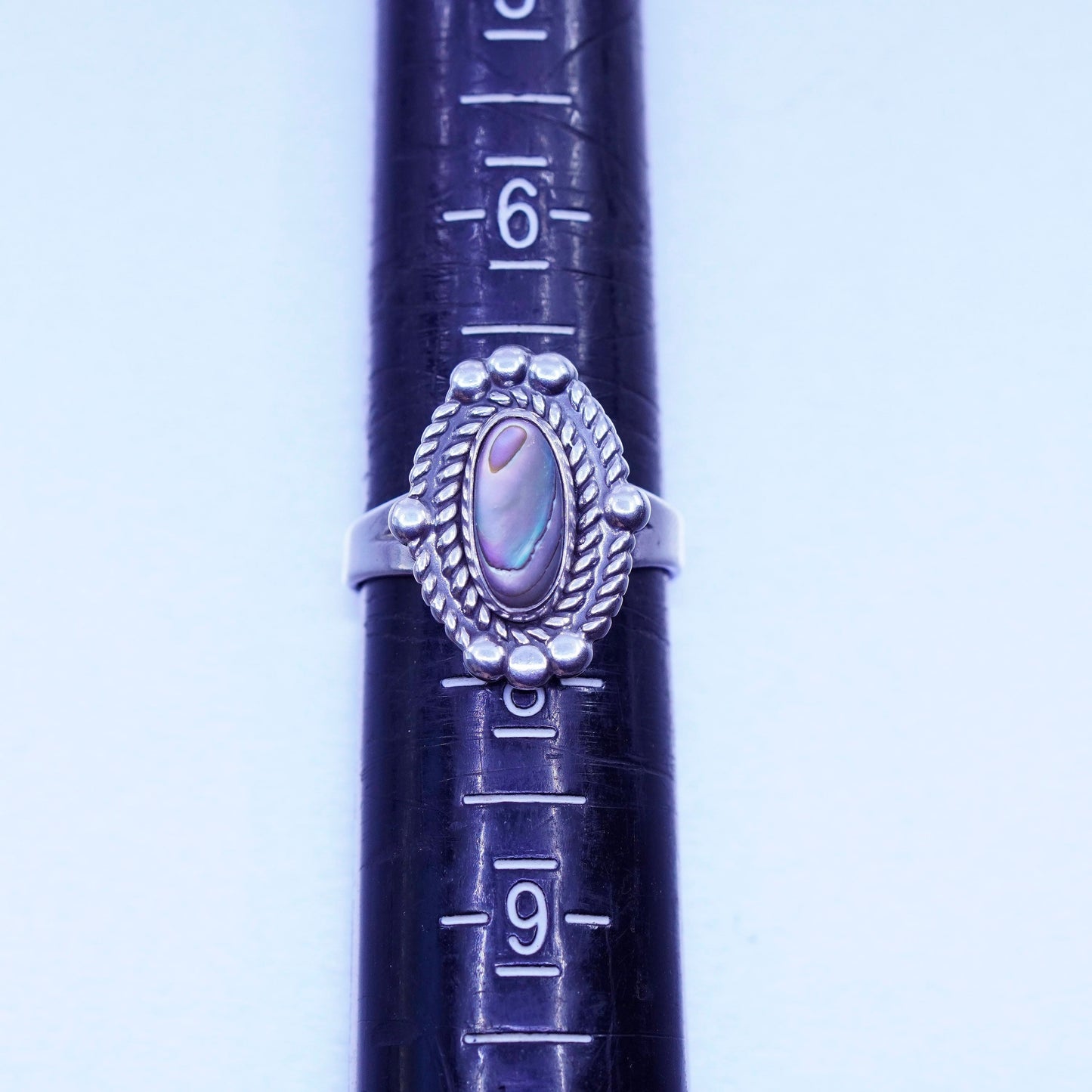 sz 7, Native American navajo Bell trading post Sterling 925 silver ring abalone