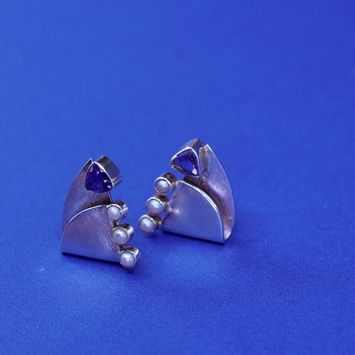 two tone 14K gold filled sterling silver earrings, 925 studs pearls amethyst