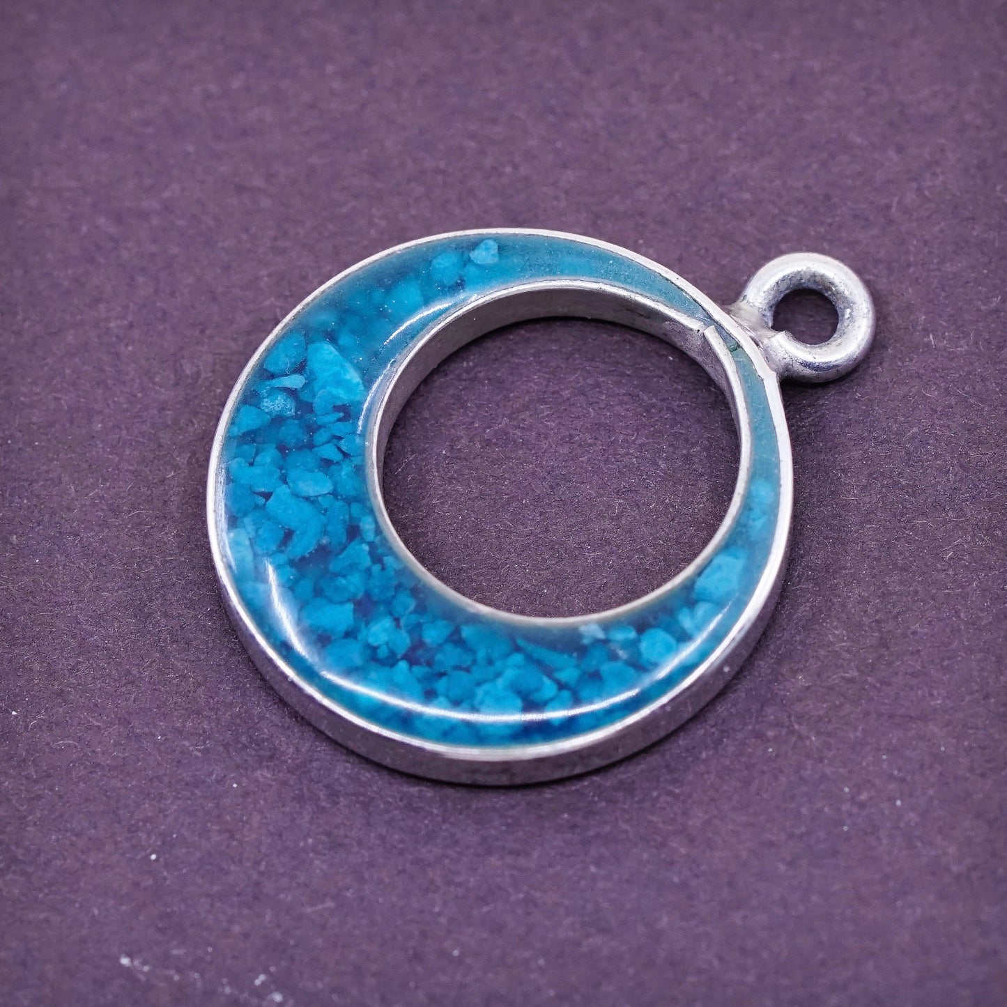 Vintage Sterling silver handmade pendant with turquoise and obsidian