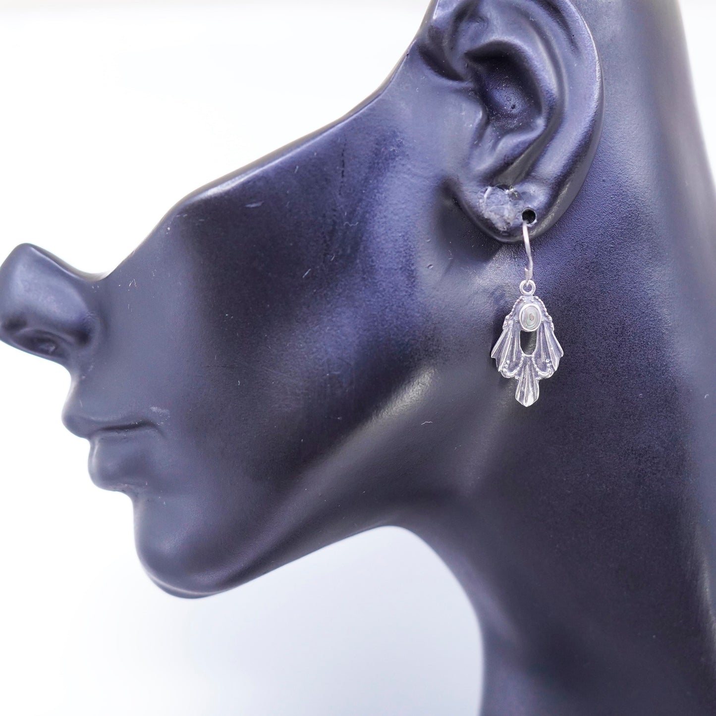 Vintage Sterling 925 silver handmade earrings with teardrop abalone