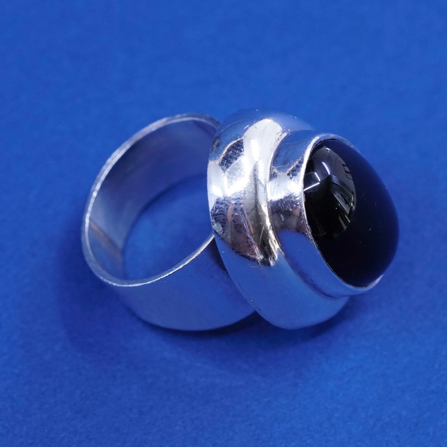 sz 6, vtg Native American Sterling 925 silver handmade ring w/ obsidian