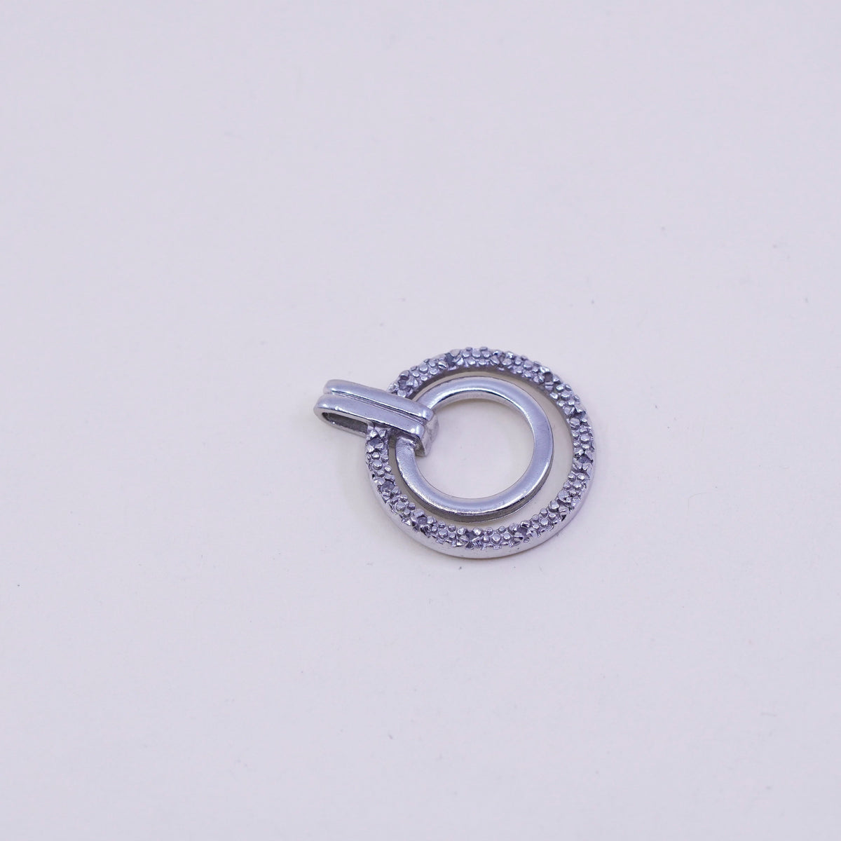 Vintage Sterling silver handmade pendant, 925 circle with tiny diamond details