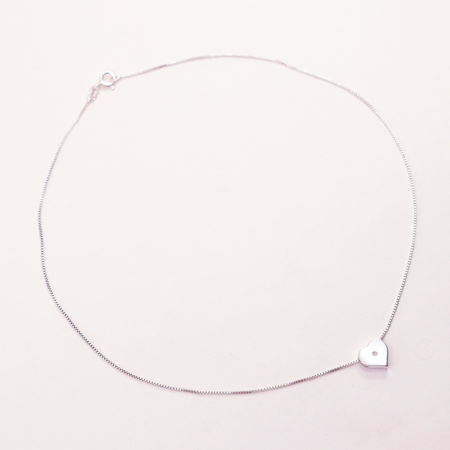 16”, sterling silver handmade necklace, 925 flatten circle chain heart Pendant