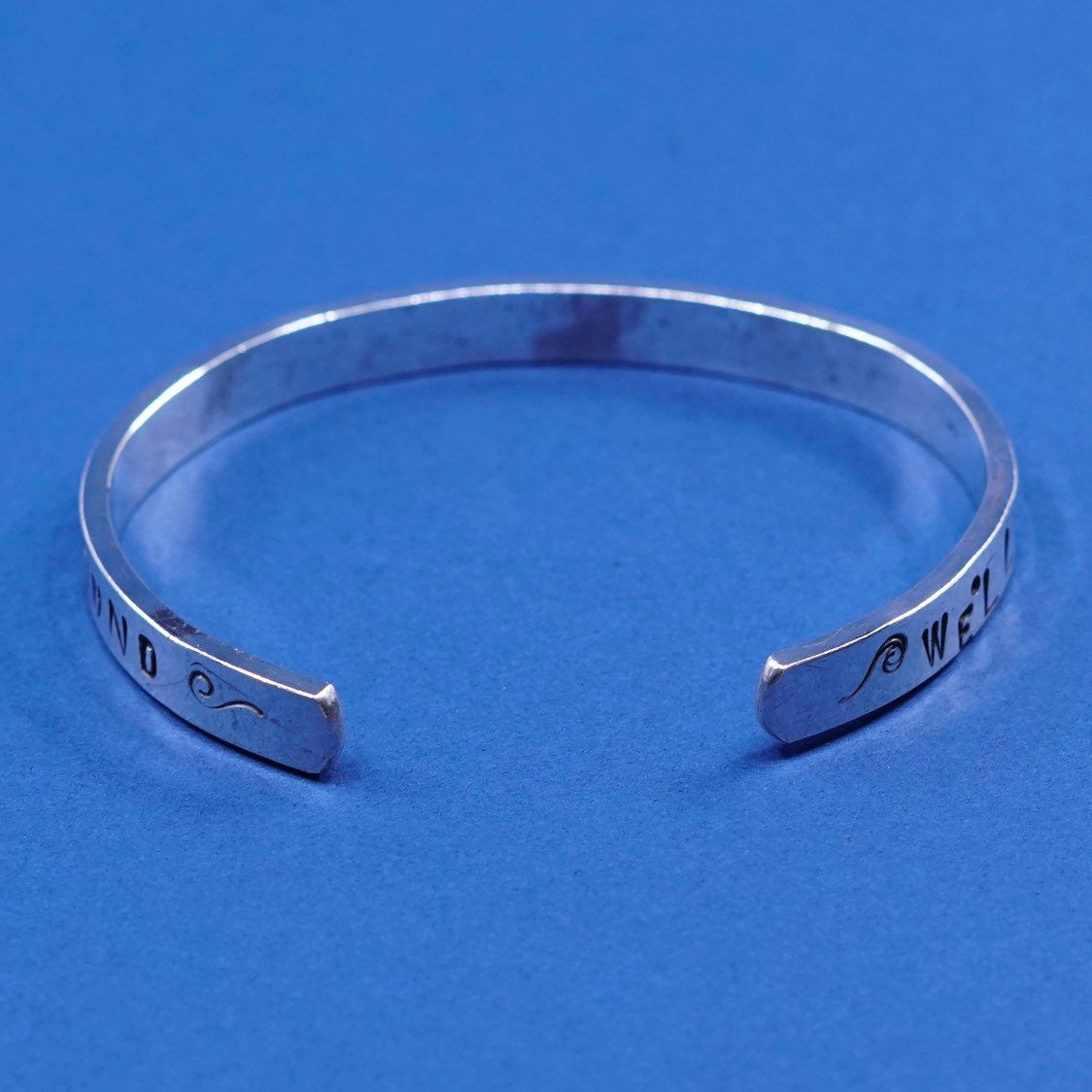 6.75", vtg sterling silver handmade bracelet, hammered quote 925 cuff well make