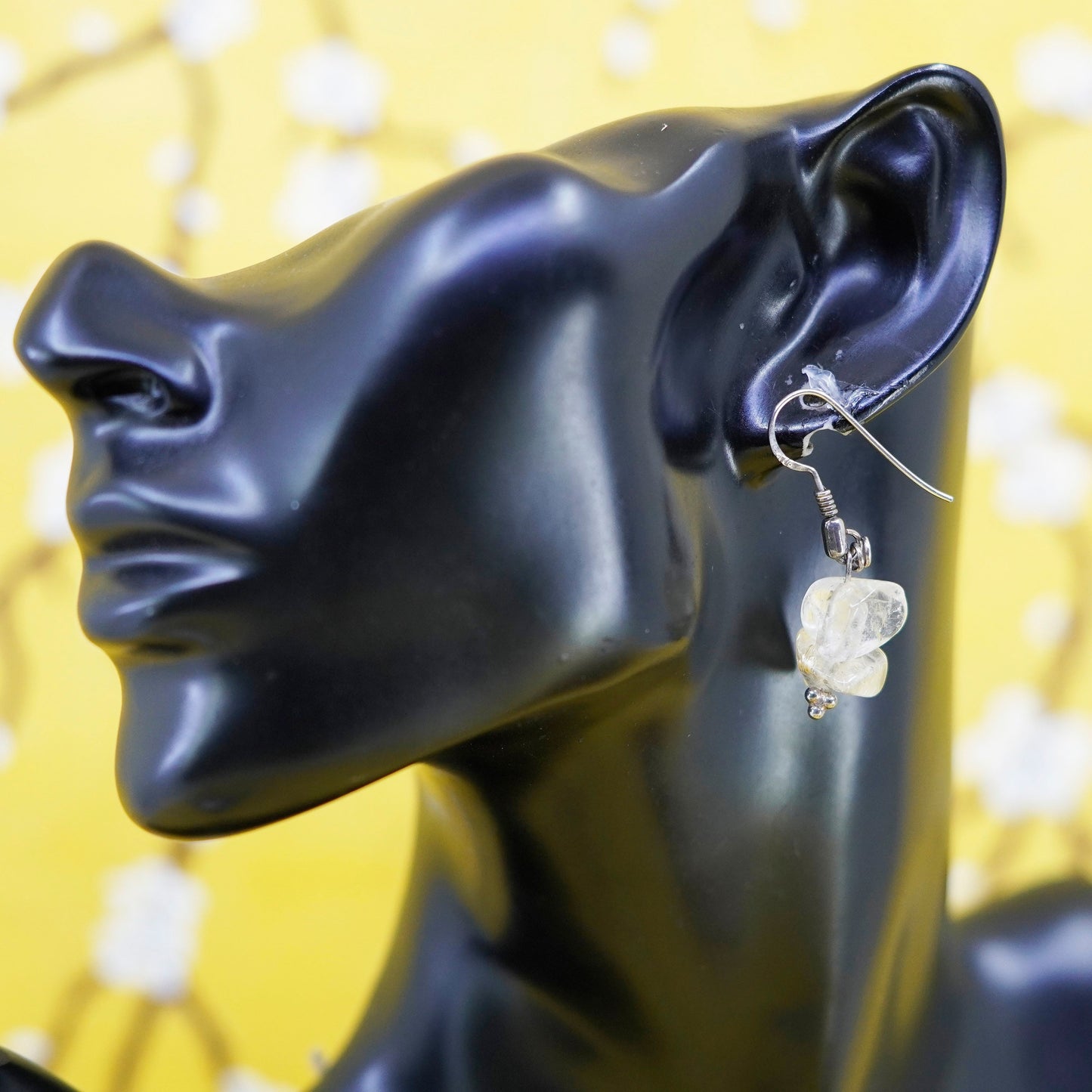 Vintage Sterling 925 silver handmade earrings with rutilated quartz nugget