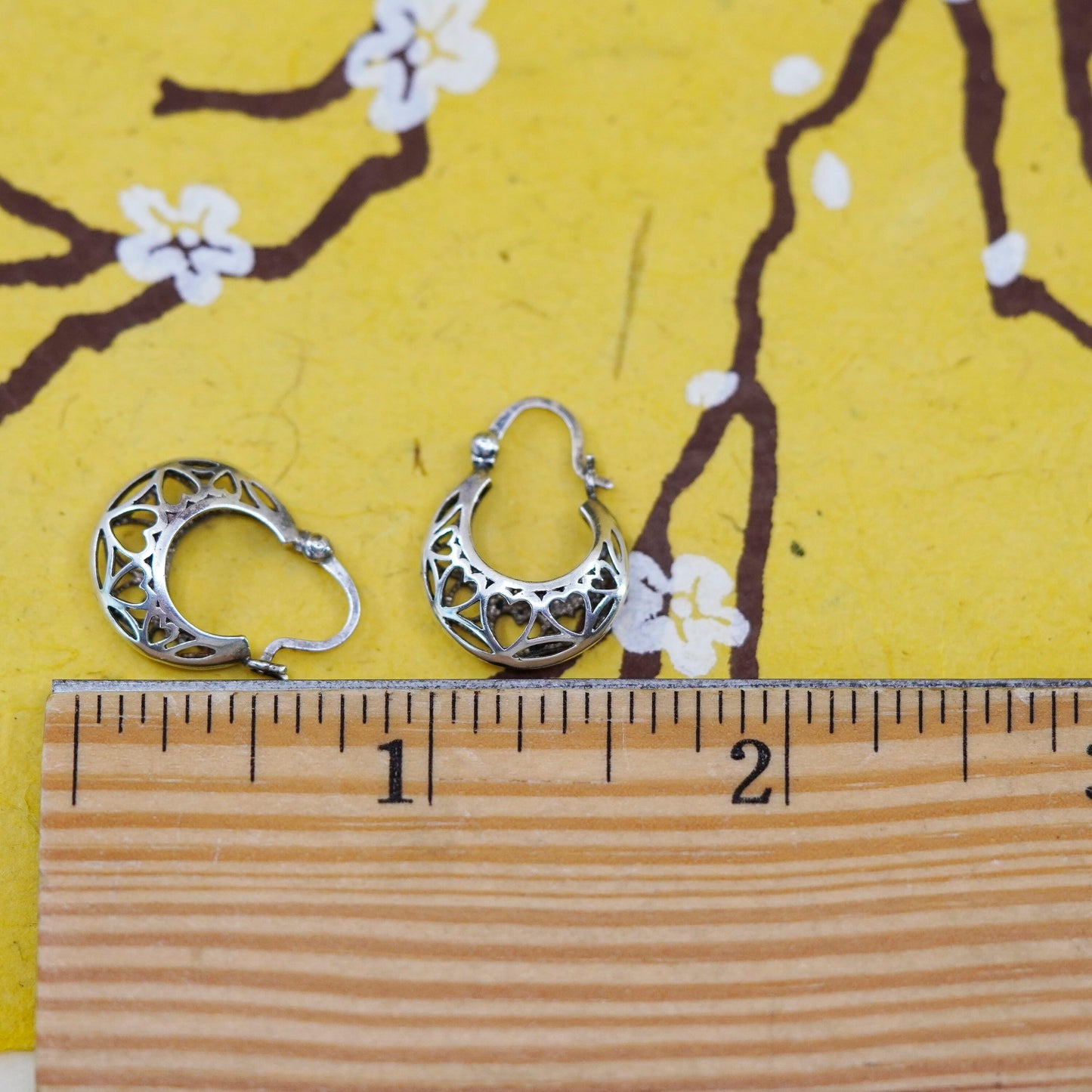 vintage Sterling 925 silver heart hoop earrings, 925 huggie