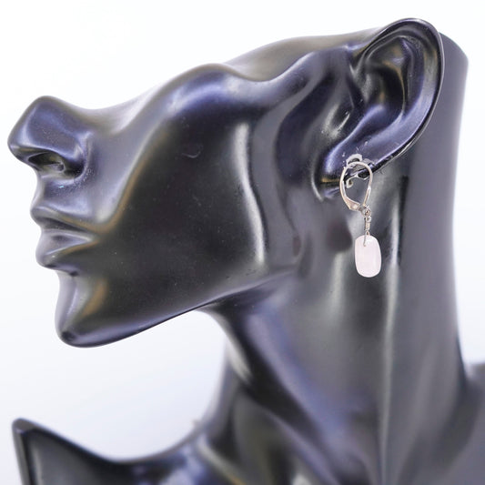 Vintage Sterling 925 silver handmade earrings with teardrop pink rose quartz