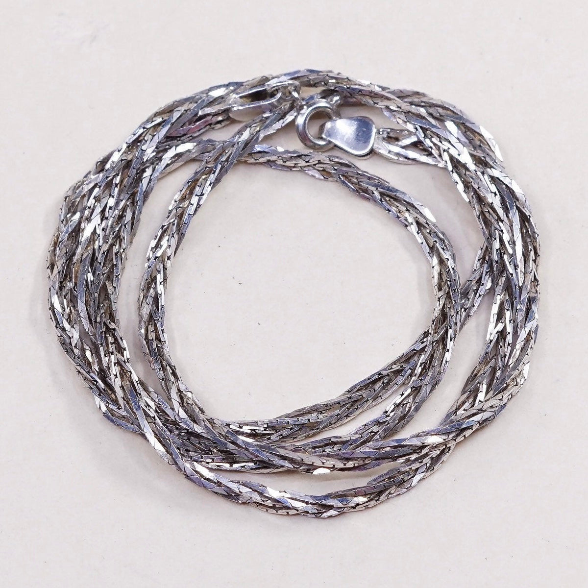 22”,vtg mexico sterling silver Italy necklace, 925 woven braided chain