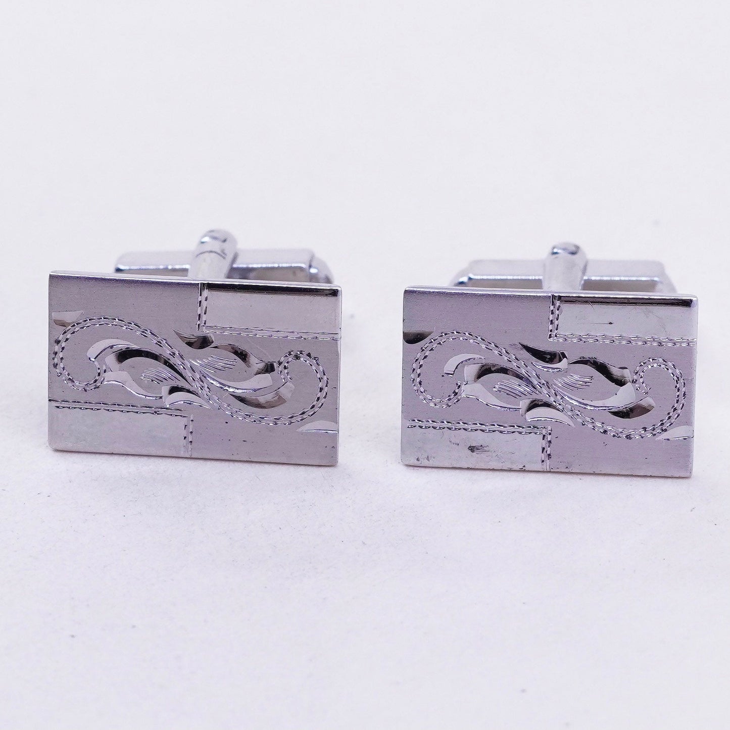 Vintage modern textured sterling silver cuff link, 925 cufflink