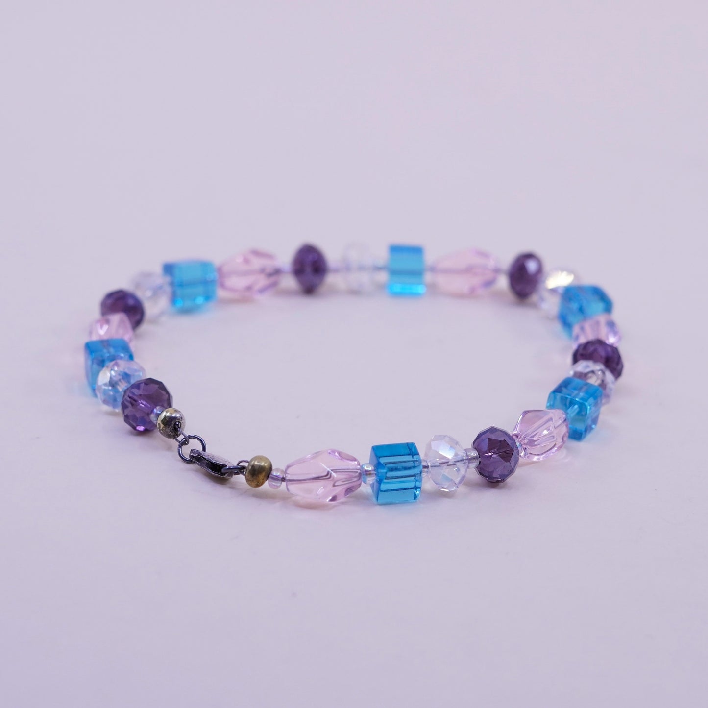 8.75”, handmade bracelet with crystal beads and Sterling 925 silver clasp