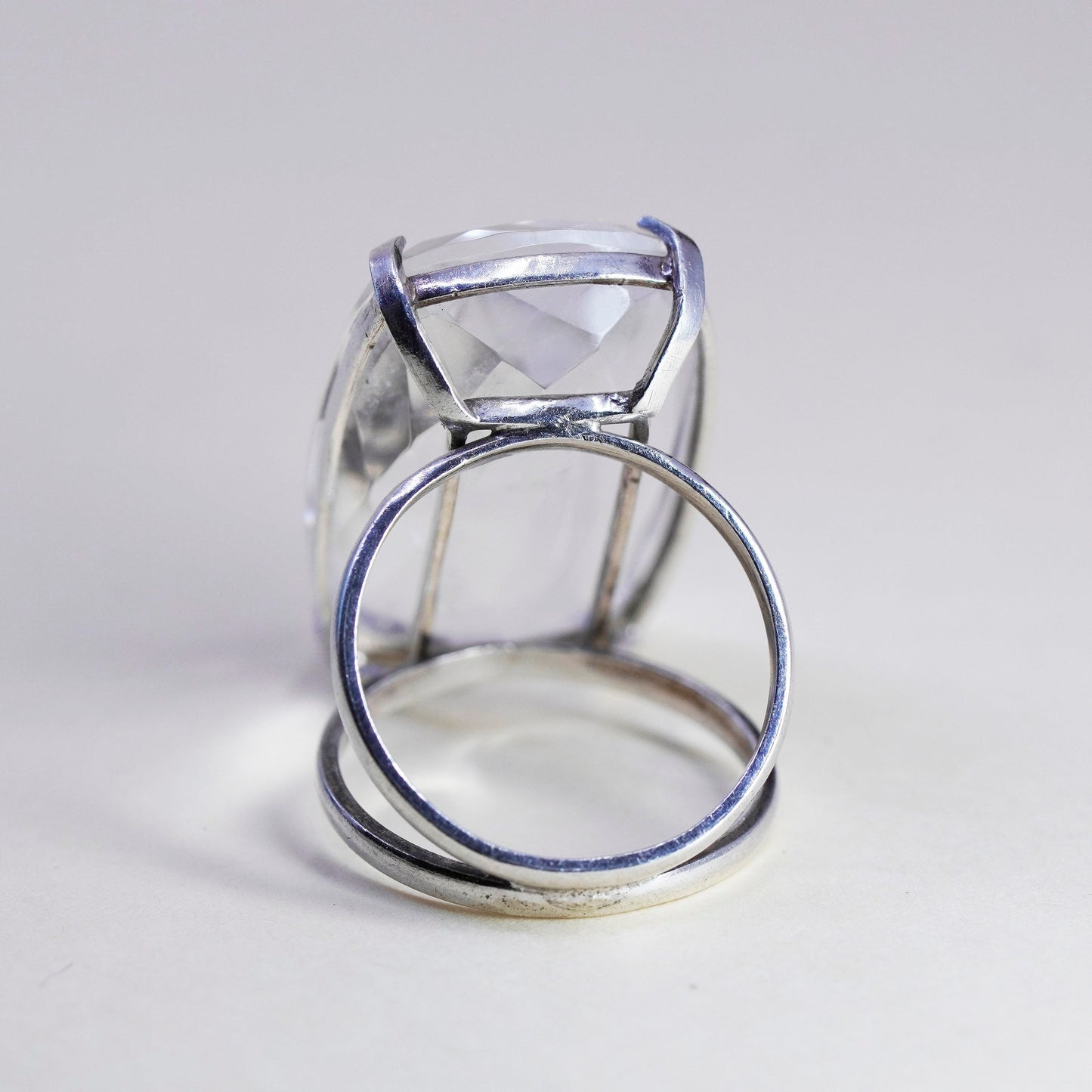 Size 5.75, vintage Sterling 925 silver handmade ring with emerald cut crystal