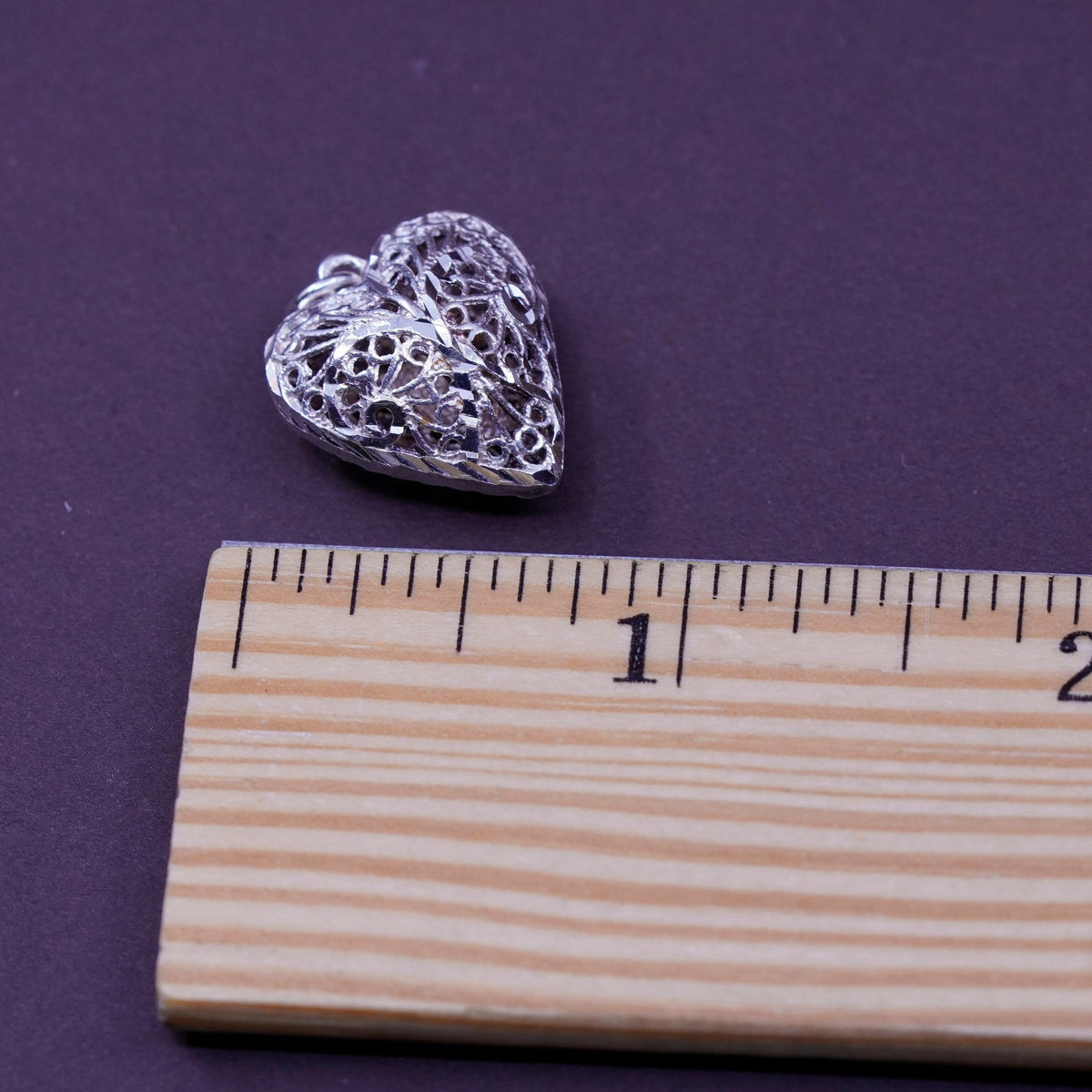 Vintage Sterling silver handmade pendant, 925 filigree puffy heart pendant
