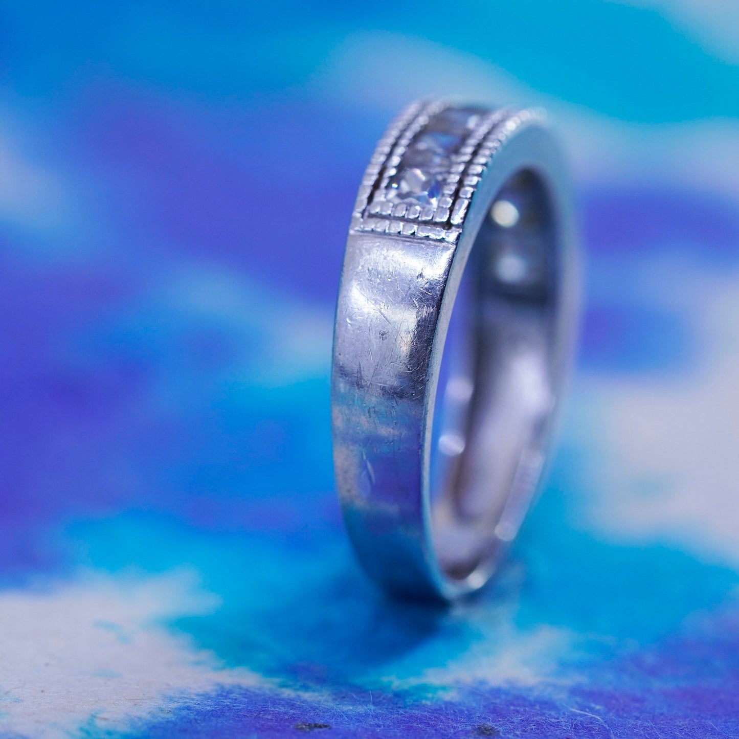 Size 6.25, vintage Sterling silver ring, 925 stackable band with clear cz