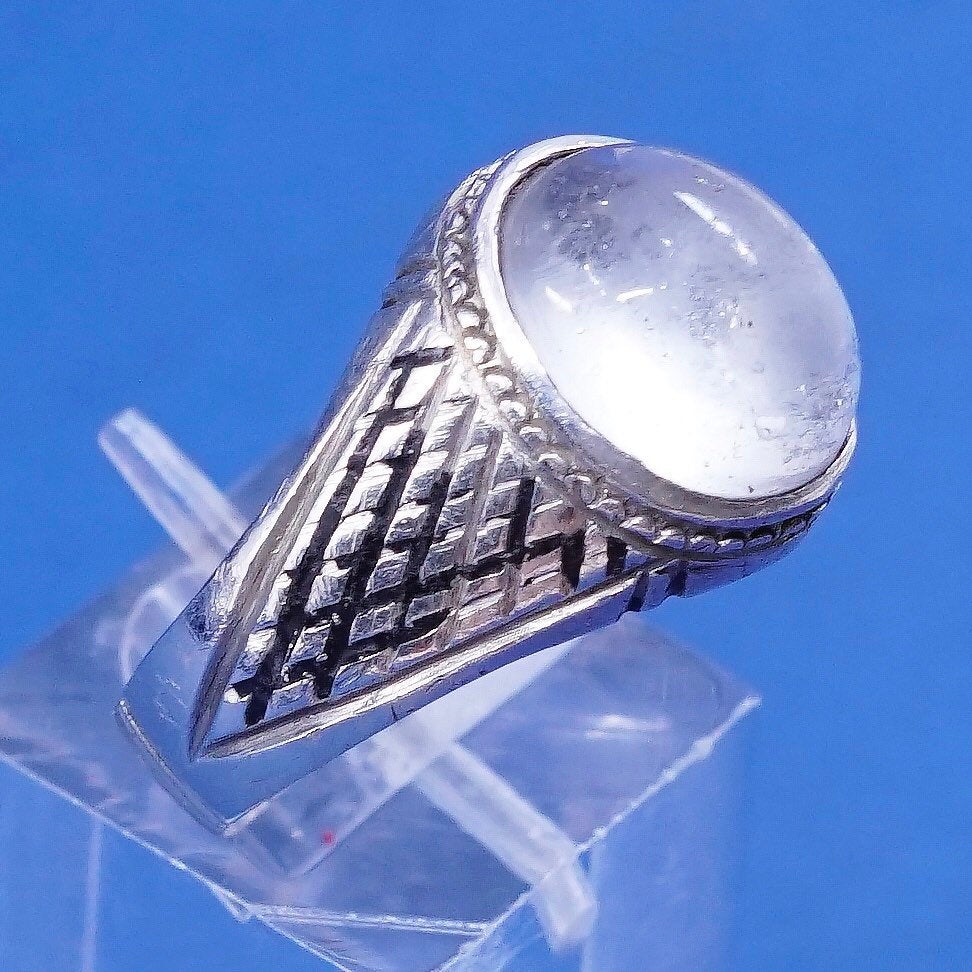 Size 11, vtg Sterling silver handmade ring, 925 band w/ glass