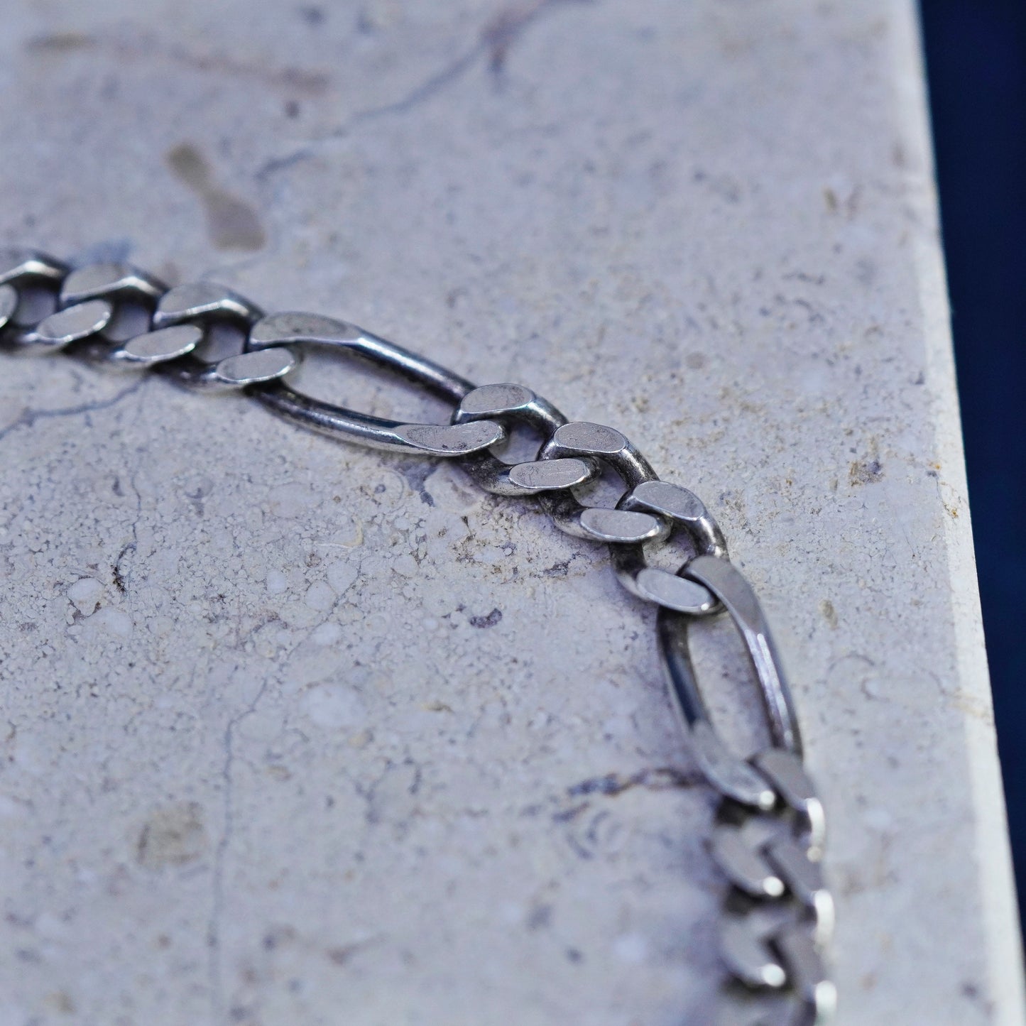 7.75”, 6mm, vintage Sterling silver figaro bracelet, 925 chain, stamped 925 Italy