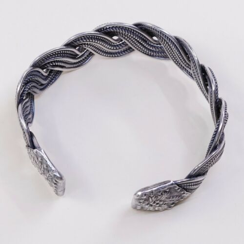 7.5”, Vtg Sterling Handmade Cuff, Southwest 925 Silver Woven Cable Bracelet