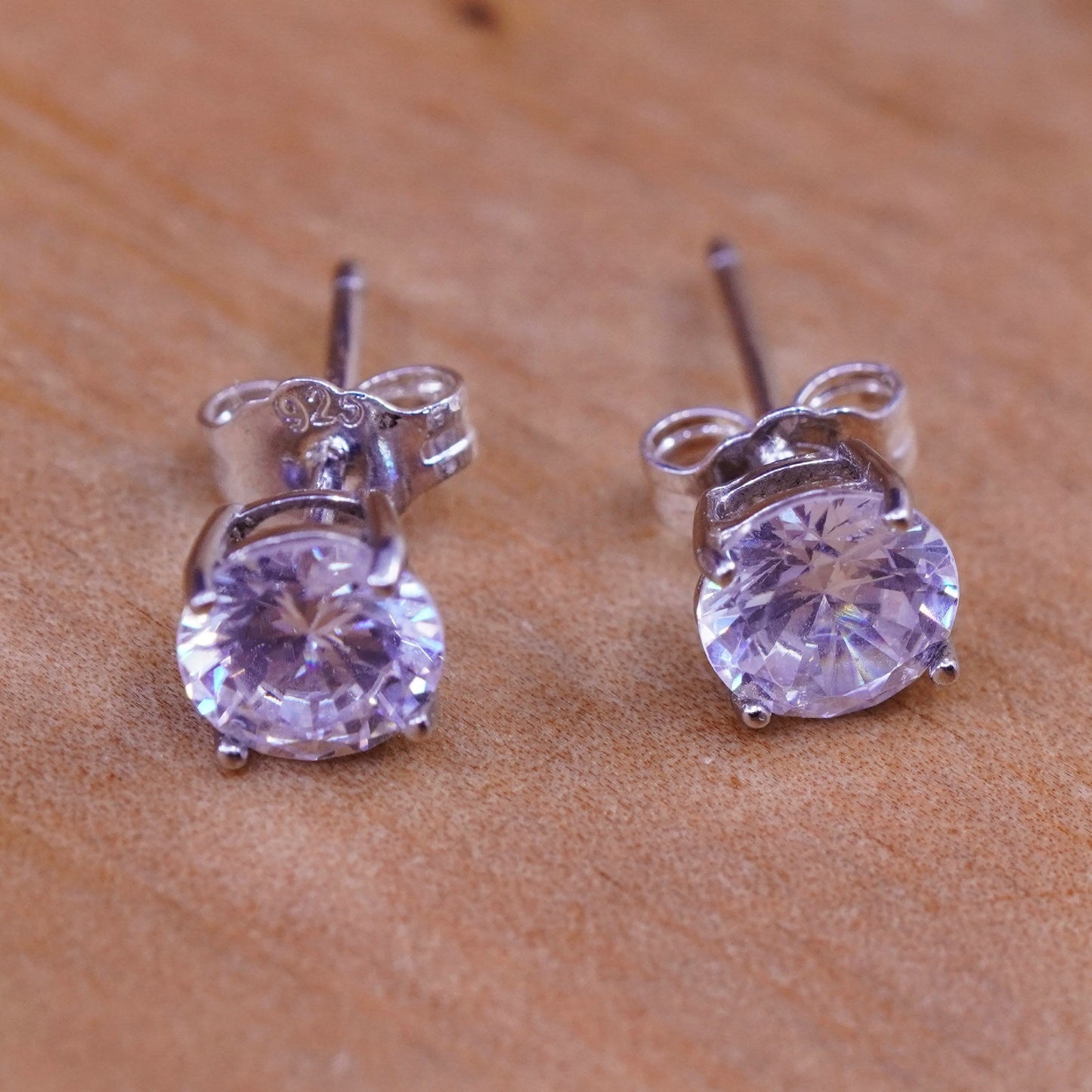 6mm, vintage Sterling silver clear round crystal studs, cz earrings