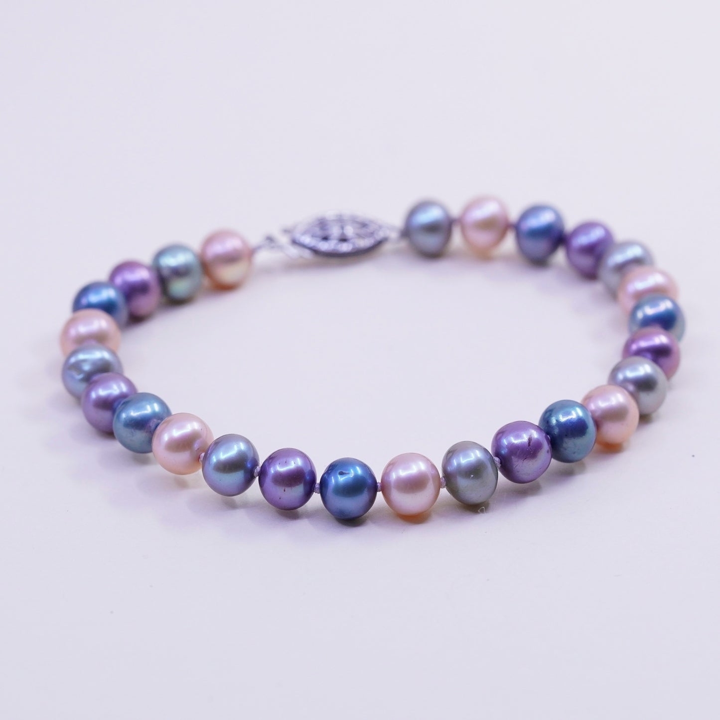 6.75, Vintage handmade bracelet, freshwater pearl with 925 silver clasp