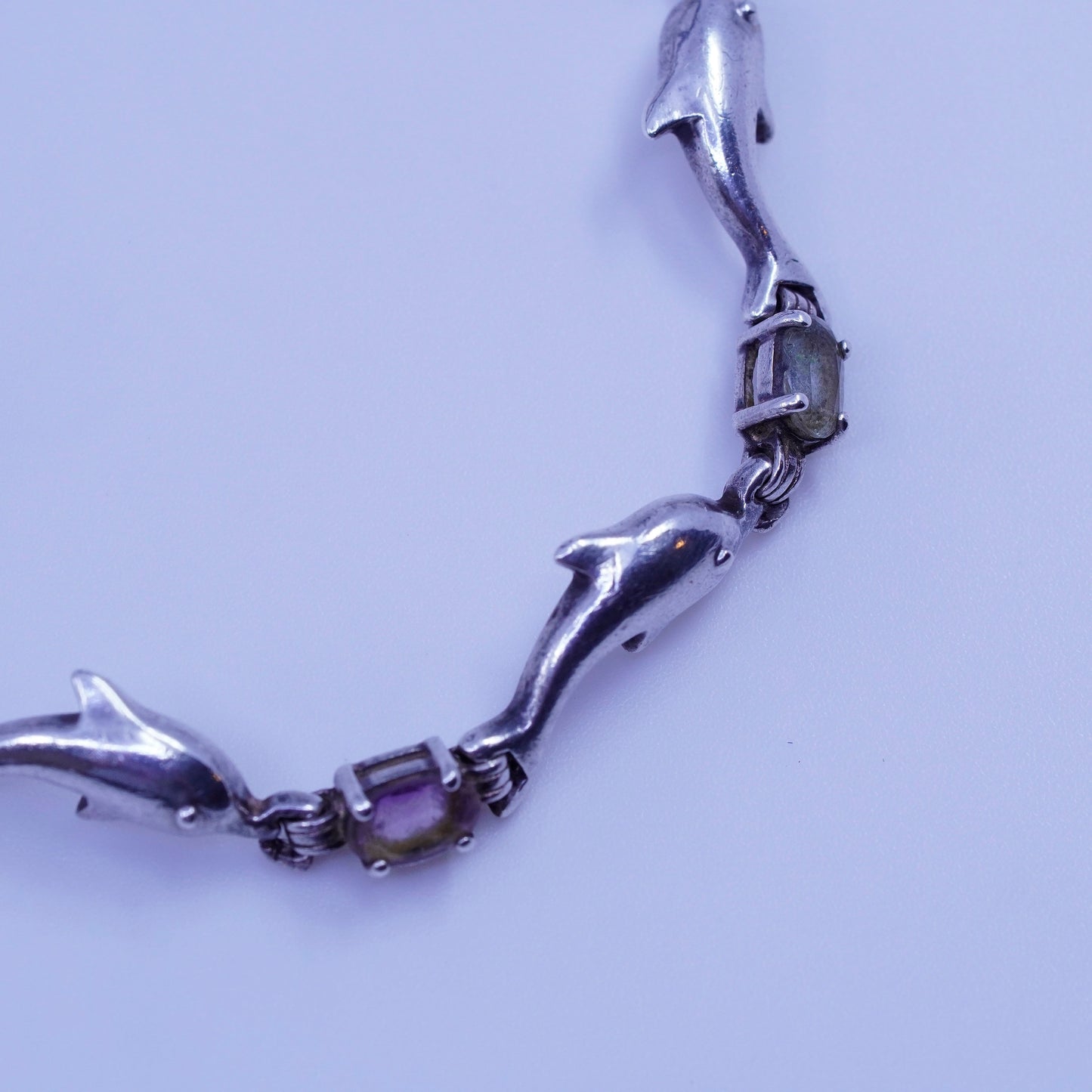 7”, Sterling 925 silver tennis bracelet dolphin topaz ruby amethyst peridot
