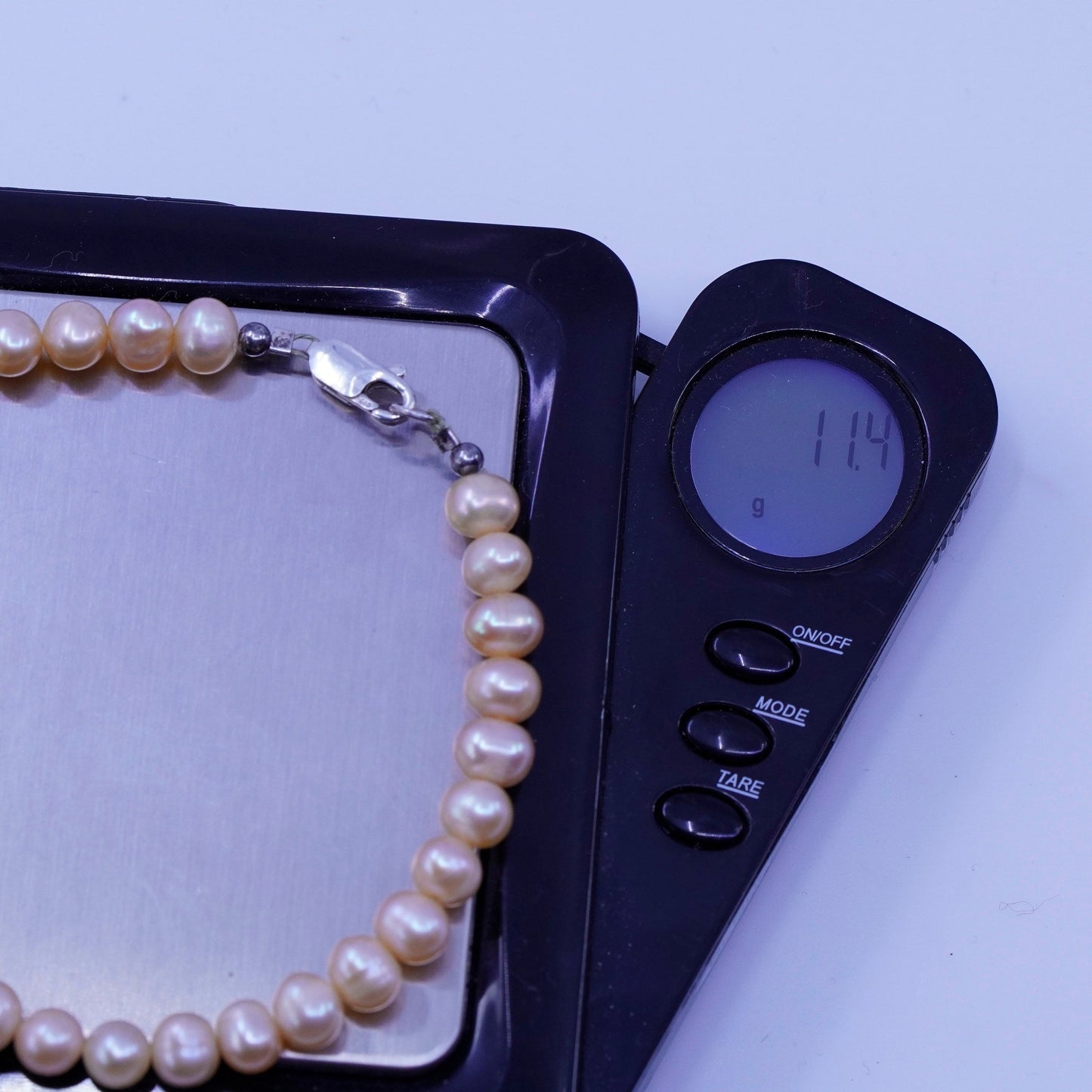 8”, vintage Sterling 925 silver bracelet with freshwater pearl