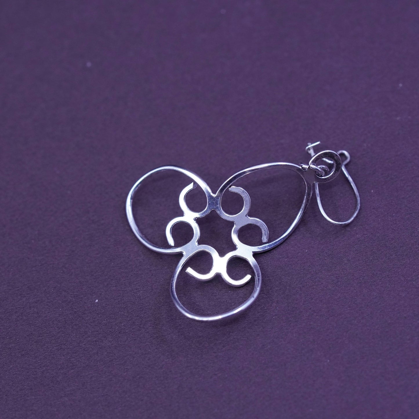 Vintage Sterling silver handmade earrings, twisted 925 filigree drops