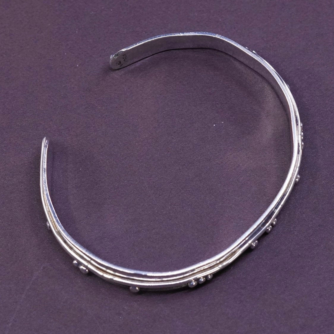 6.5", vtg JOR Sterling Silver Handmade Bracelet, modern 925 cuff w/ beads
