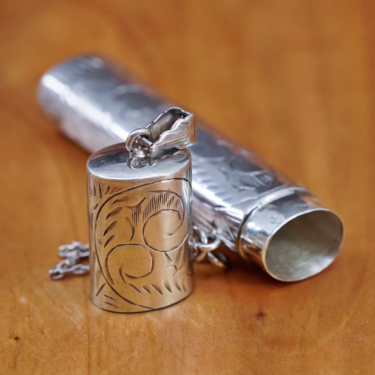 Vintage Sterling silver handmade pendant, 925 filigree long photo locket