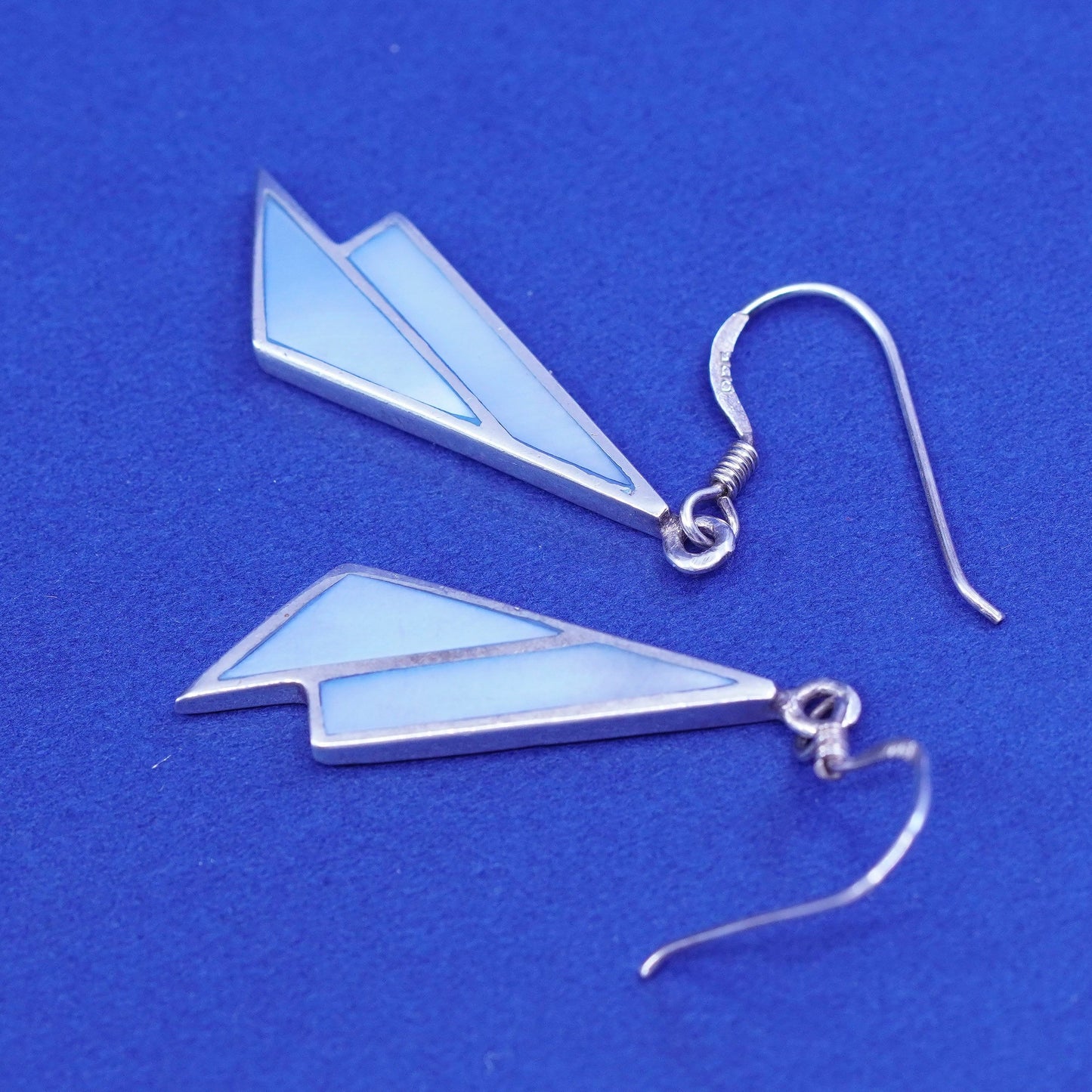 Vintage Sterling silver handmade earrings, 925 drops with blue mother of pearl