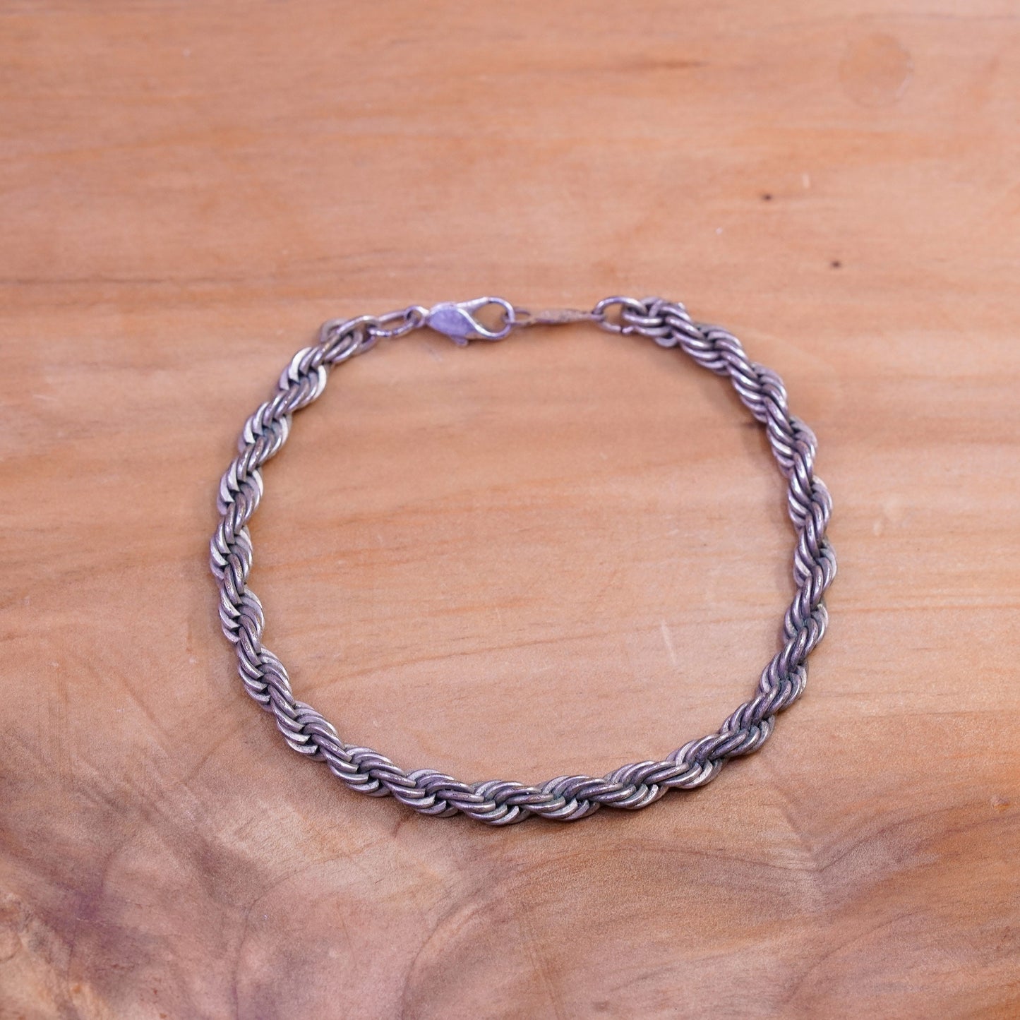7”, 5mm, vintage Sterling silver bracelet, Italy 925 flatten rope chain