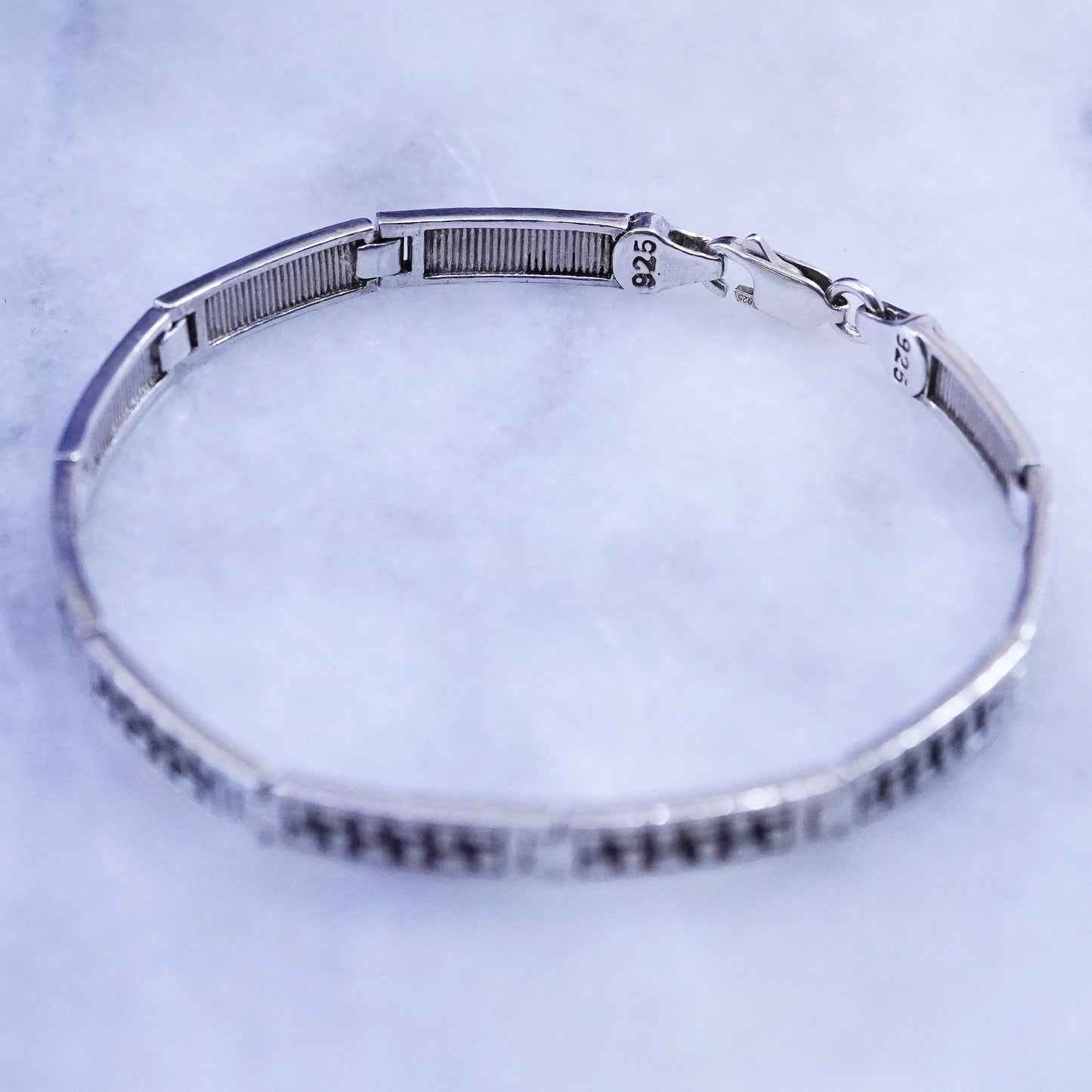 8”, vintage Sterling silver handmade bracelet, textured 925 tennis bar bracelet