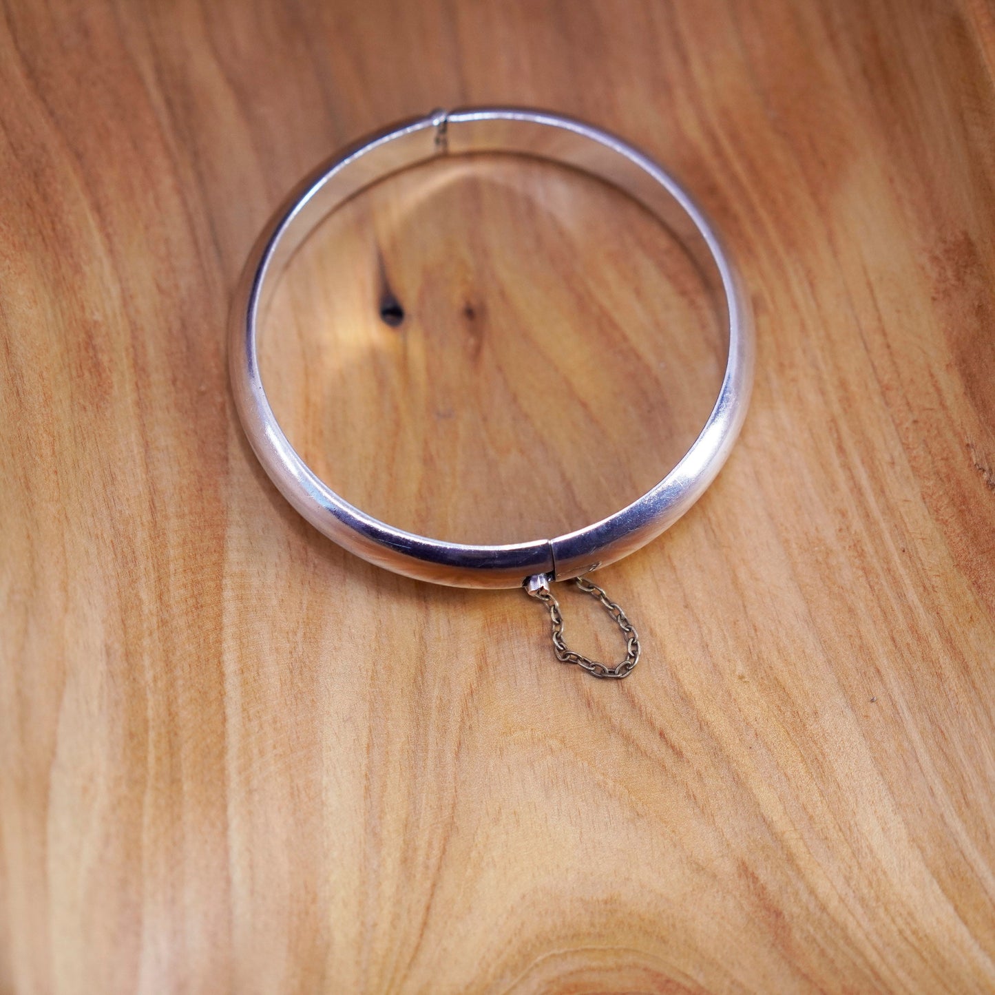 7.25”, Vintage Sterling silver handmade bracelet, wide 925 hinged bangle