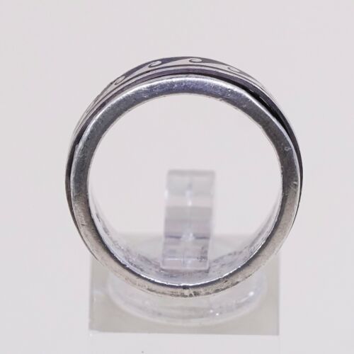 Sz 8.5, Vtg Sterling Silver Handmade Ring, 925 Spinner Band W/ Wavy Pattern