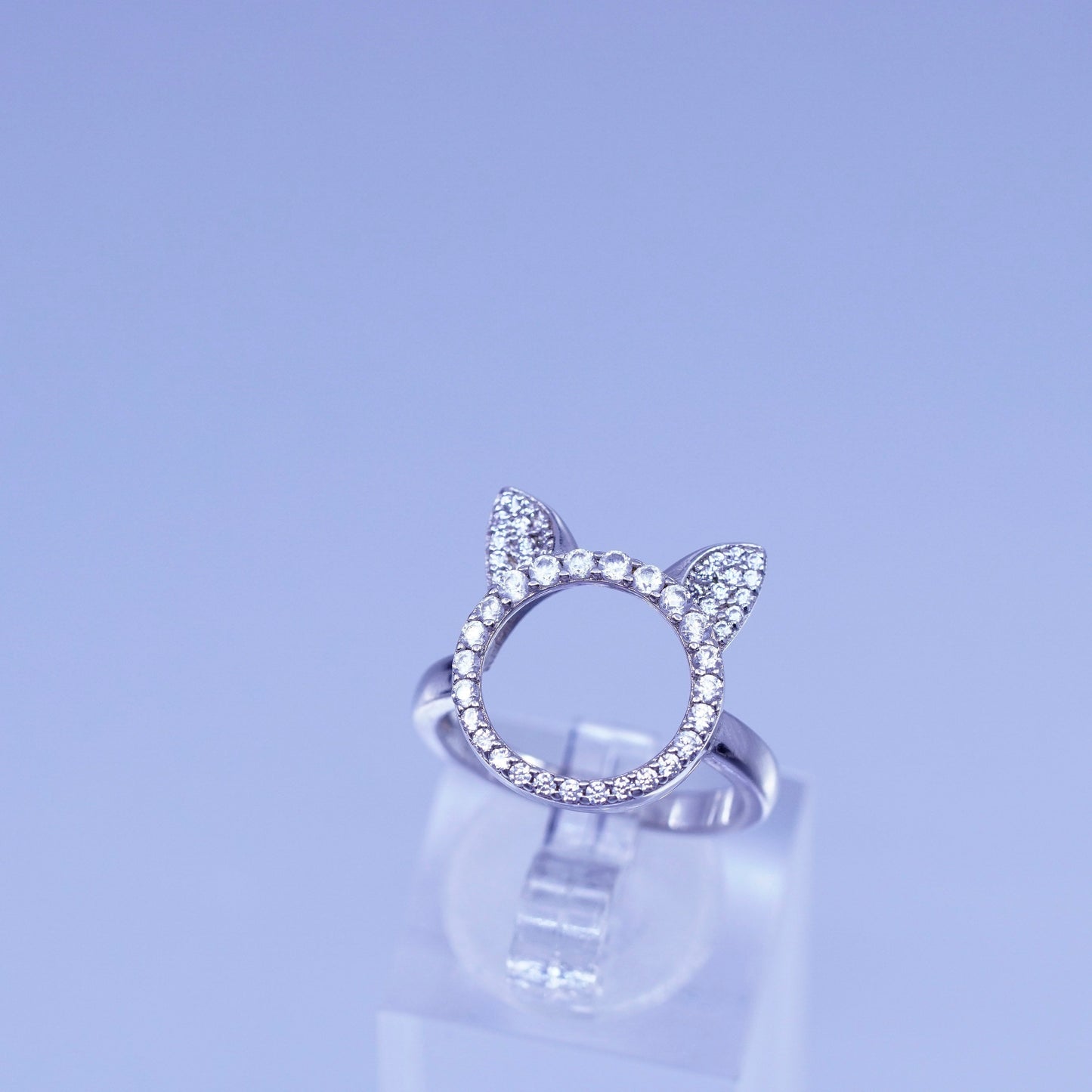 Size 6.25, vintage BJG Sterling 925 silver cat ring, cluster Cz