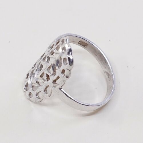 Size 5, Vtg Sterling Silver Handmade Ring, 925 Silver Band W/ Filigree Whirl