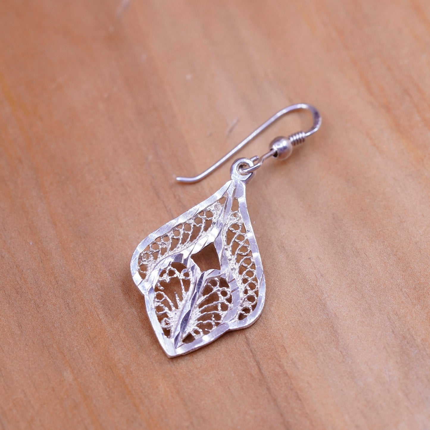 Vintage Sterling silver handmade earrings, 925 Filigree teardrops