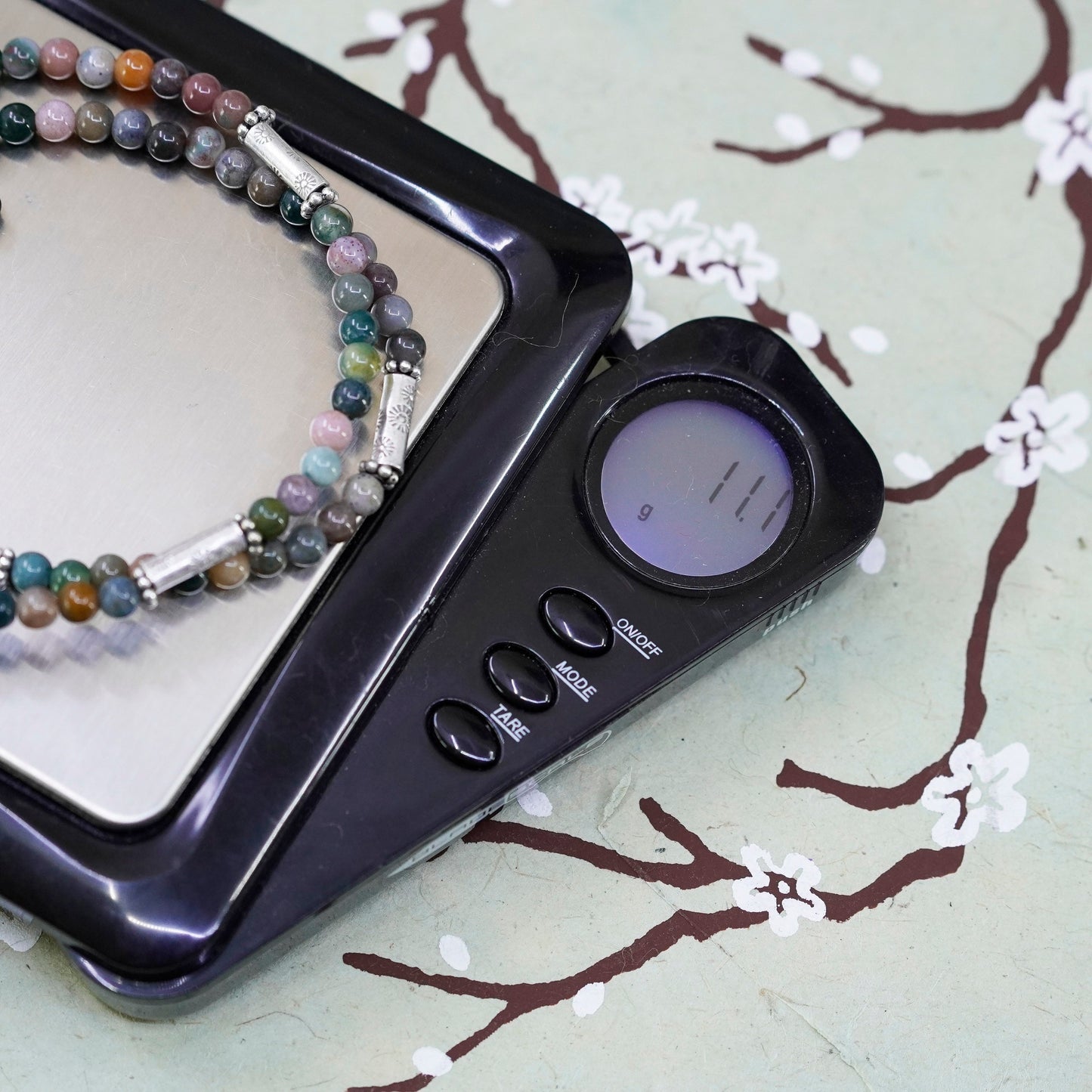 14+3”, vintage sterling 925 silver handmade necklace agate crystal jade beads