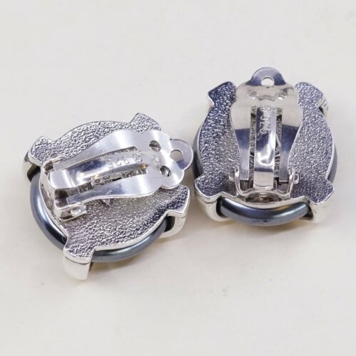 Vtg Carolee Sterling Silver Handmade Earrings,925 Clip On W/ Hematite N Cross