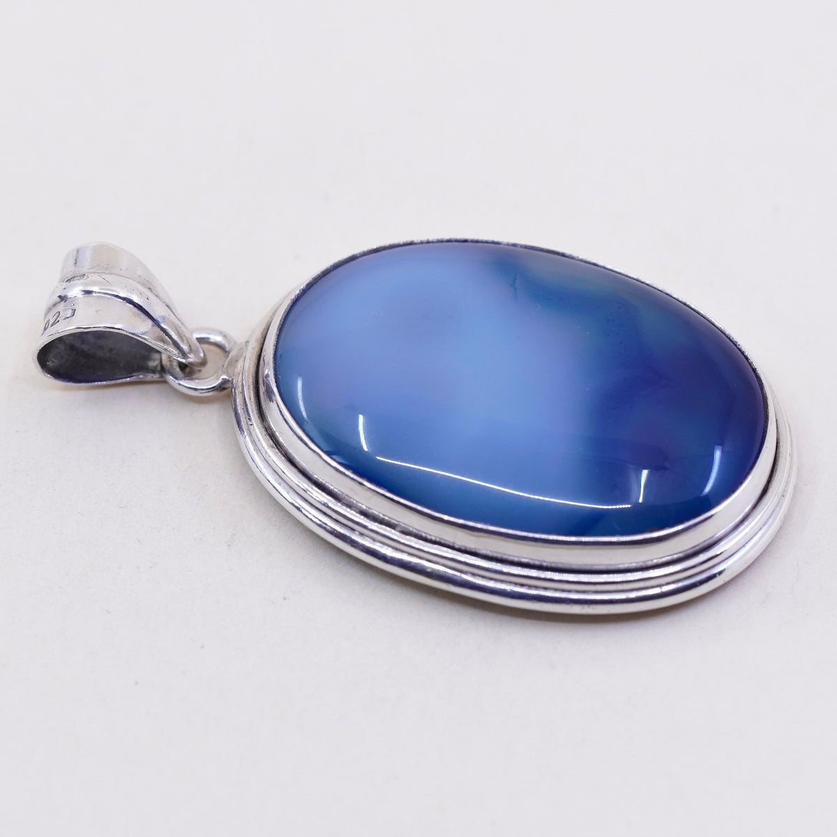Vintage sterling 925 silver handmade pendant with oval blue agate