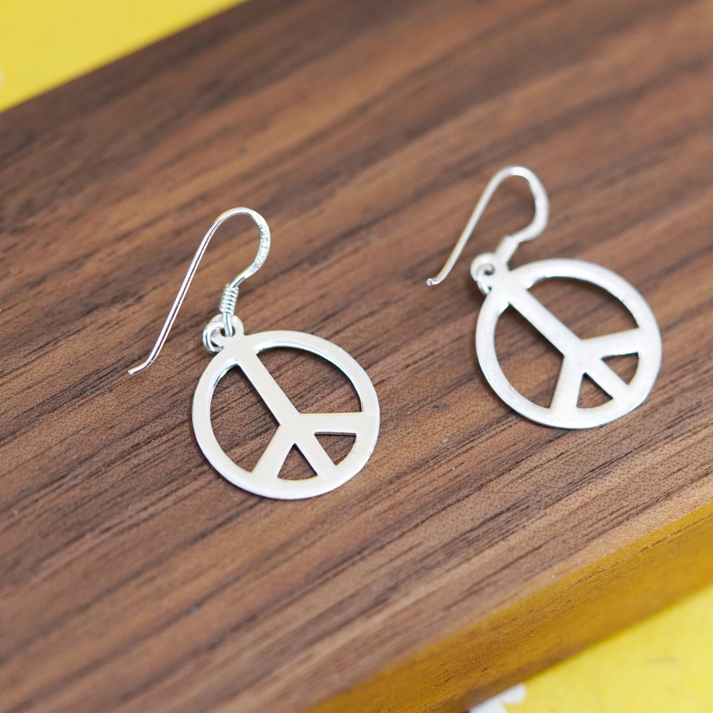 Vintage Sterling 925 silver handmade earrings, peace sign CND