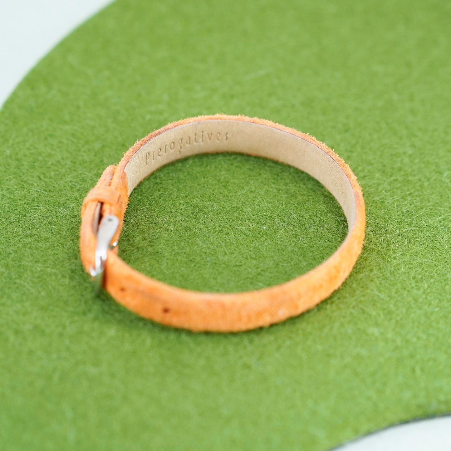 6.25”, prerogatives orange suede leather bracelet sterling 925 silver clasp