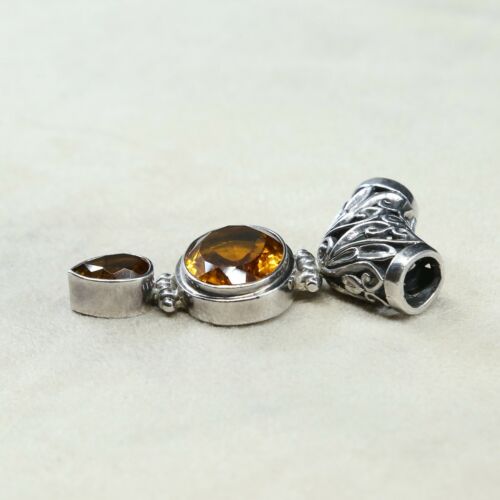 Vtg Handmade Sterling Silver .925 Bali Marquis Filigree Style Pendant W/ Citrine